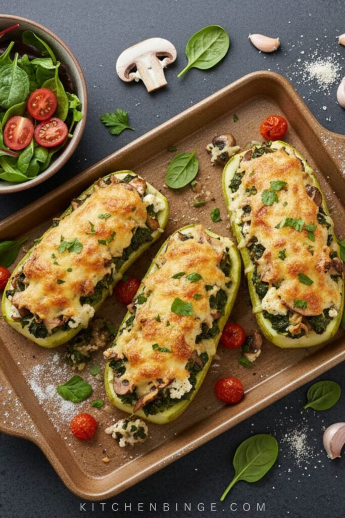 Spinach Mushroom and Ricotta Stuffed Zucchini Recipe