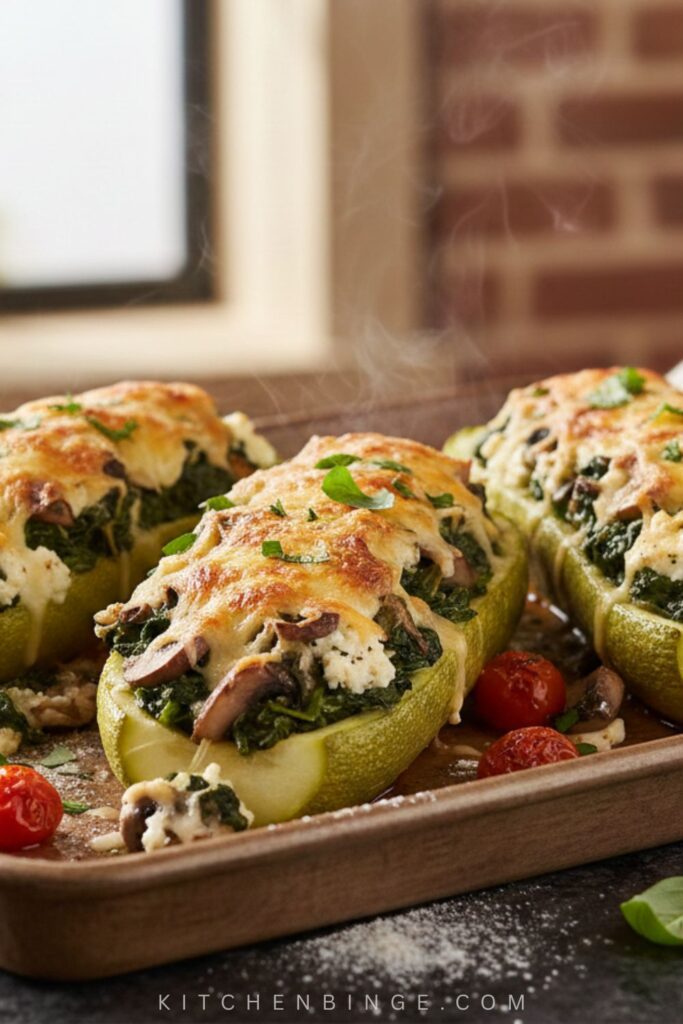 Spinach Mushroom and Ricotta Stuffed Zucchini Recipe