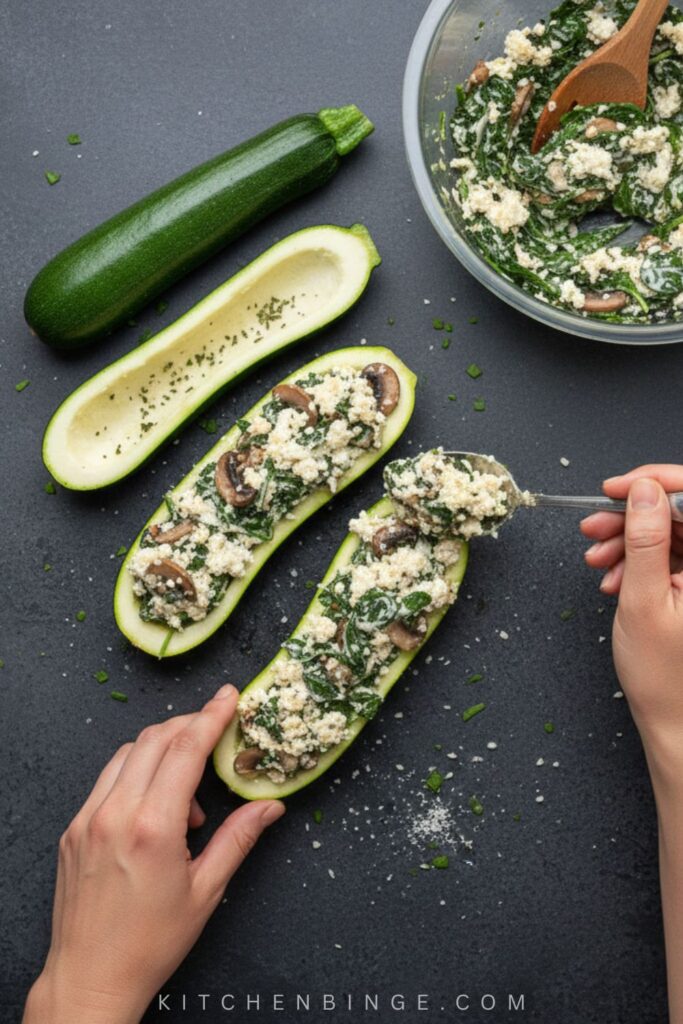 Spinach Mushroom and Ricotta Stuffed Zucchini Recipe