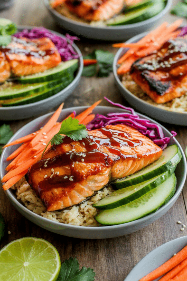 Honey Sriracha Salmon Bowls Recipe