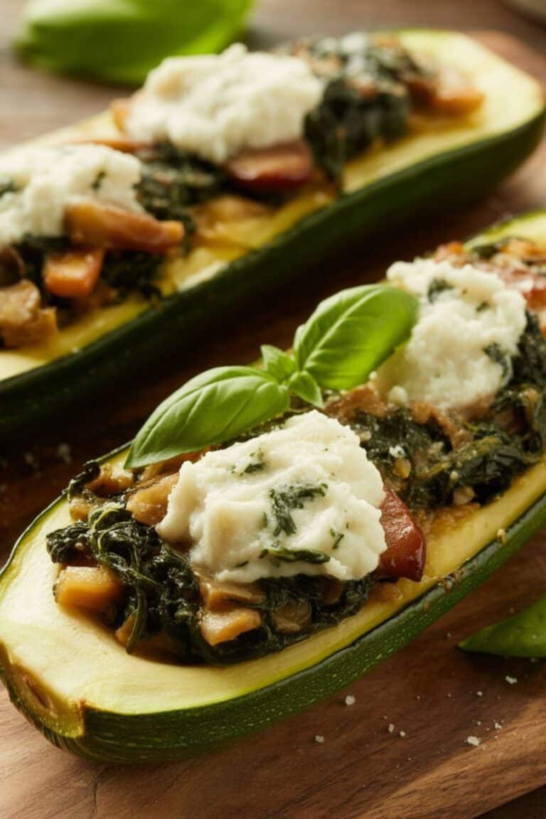 Spinach Mushroom and Ricotta Stuffed Zucchini Recipe