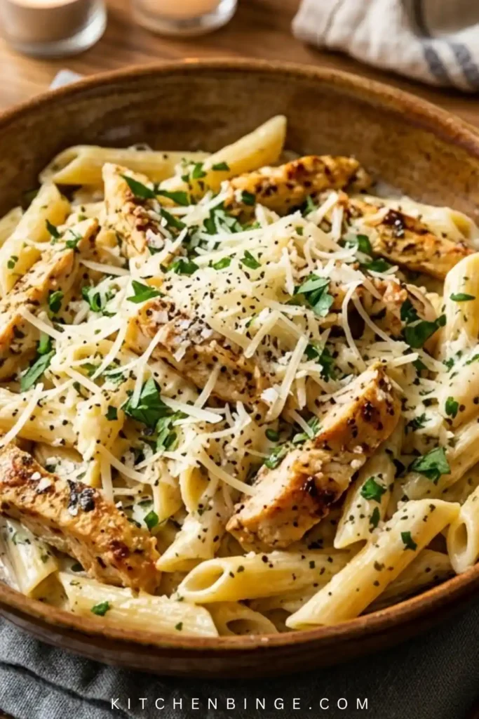 Creamy Healthy Garlic Parmesan Chicken Pasta (High Protein Recipe)