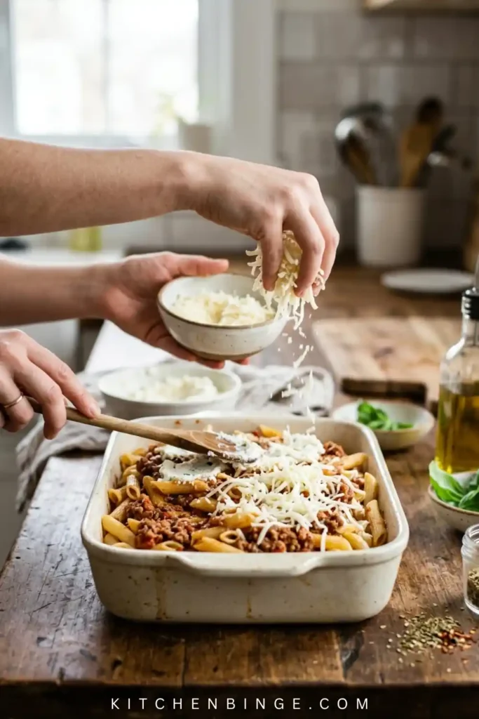 Classic Baked Penne Pasta with Ricotta and Crispy Bacon