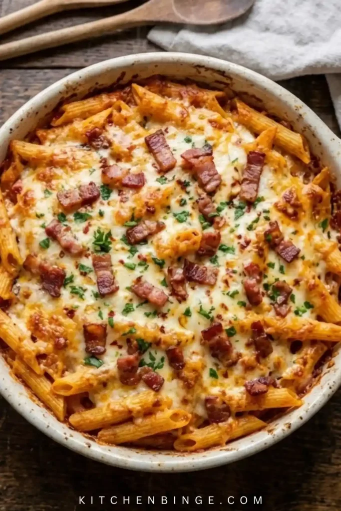 Classic Baked Penne Pasta with Ricotta and Crispy Bacon