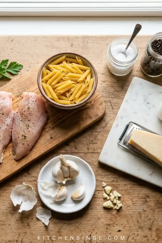 Creamy Healthy Garlic Parmesan Chicken Pasta (High Protein Recipe)