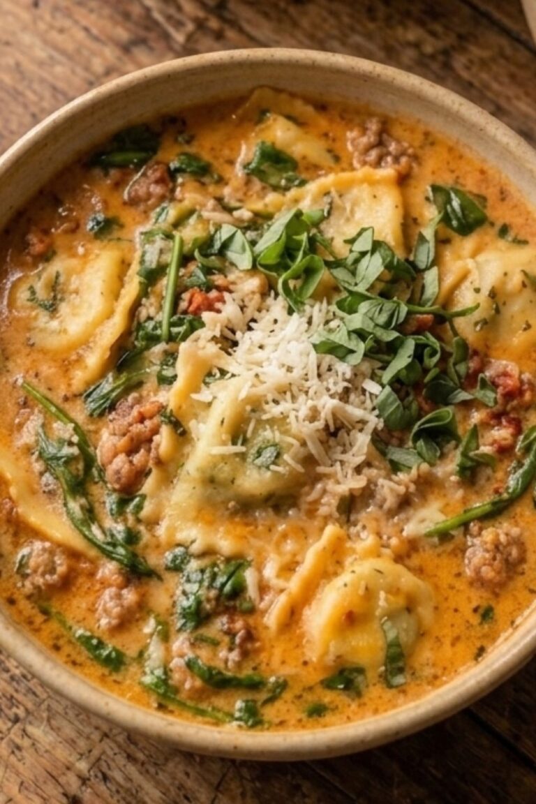 Creamy Tuscan Ravioli Soup With Sausage Recipe